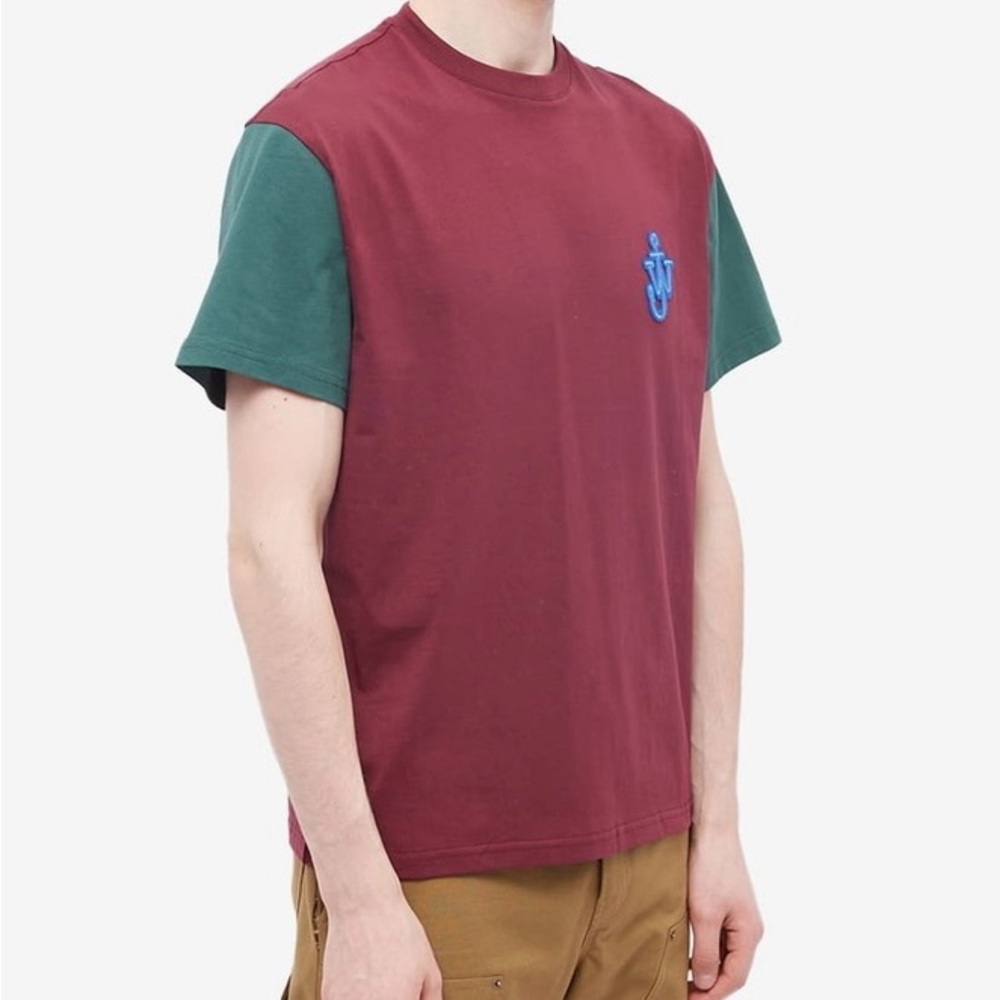 J.W. Anderson Colorblock Short Sleeve Tee in Burgundy, Forest Green